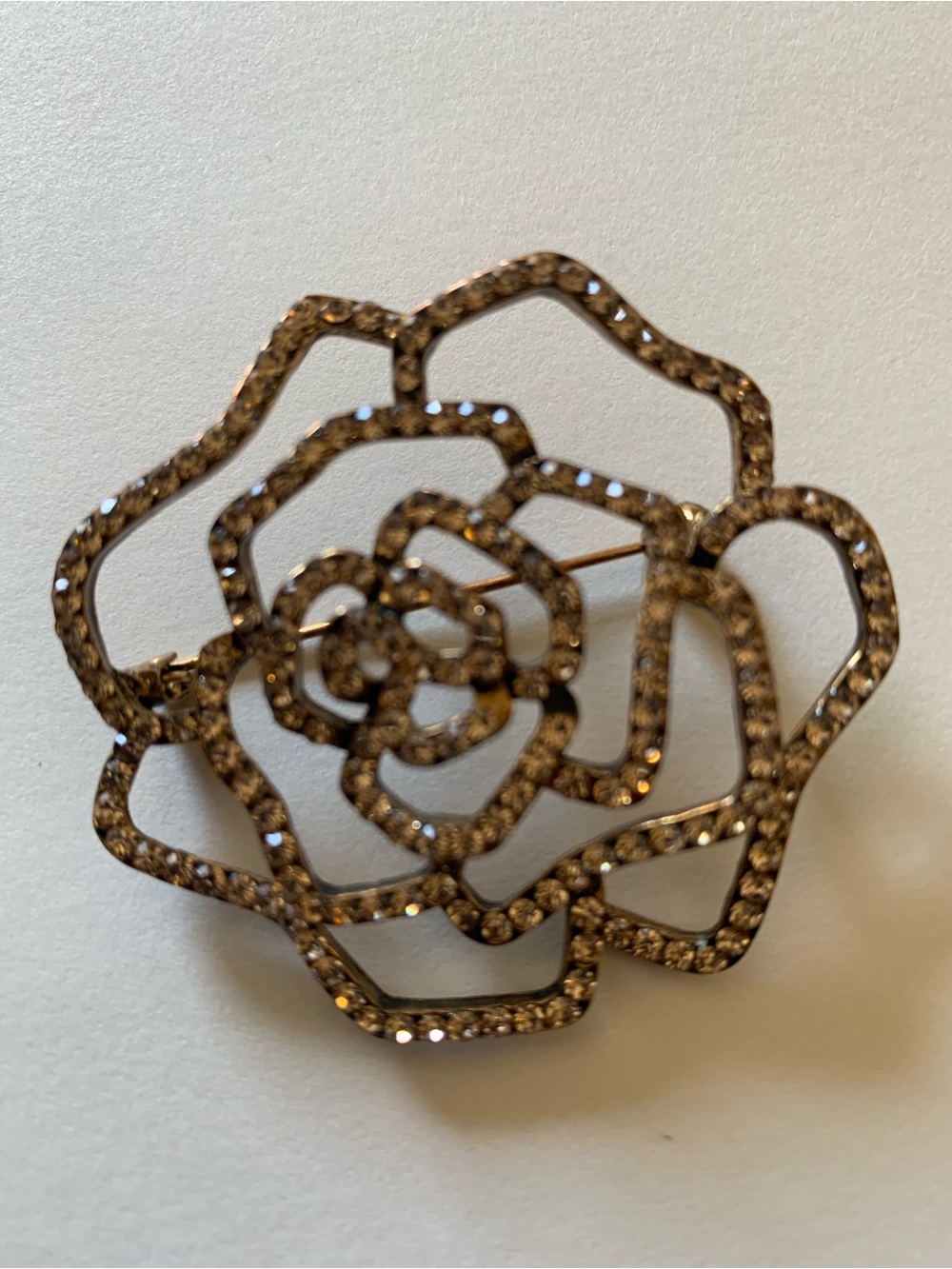 Crystal Pave Rose Brooch - Gold Tone